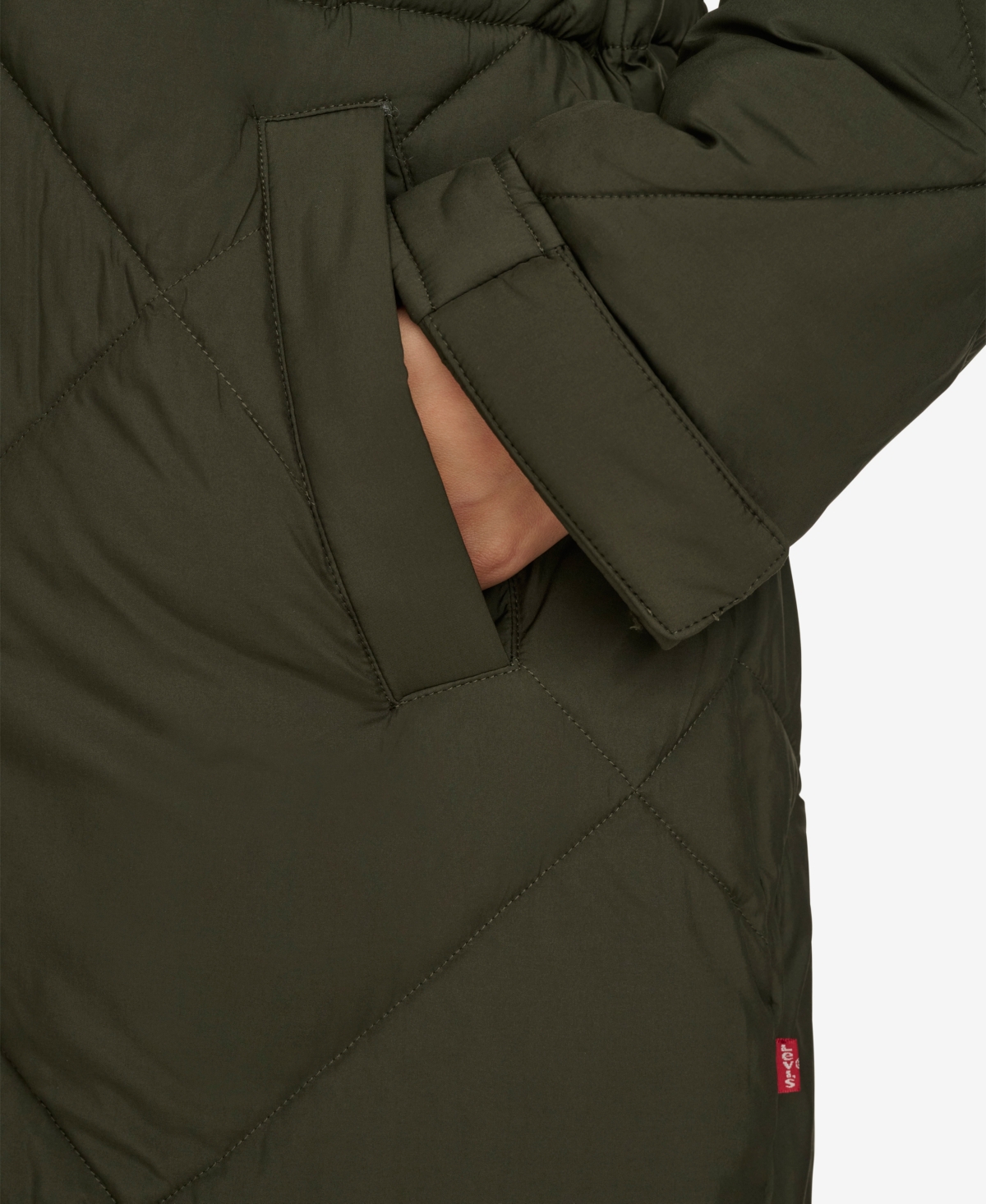 Levi's Women's Diamond Quilted Cinch Waist Parka Jacket In Army Green