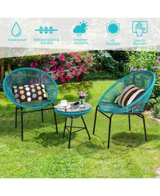 3PCS Patio Acapulco Furniture Bistro Set Plastic Rope Glass Table