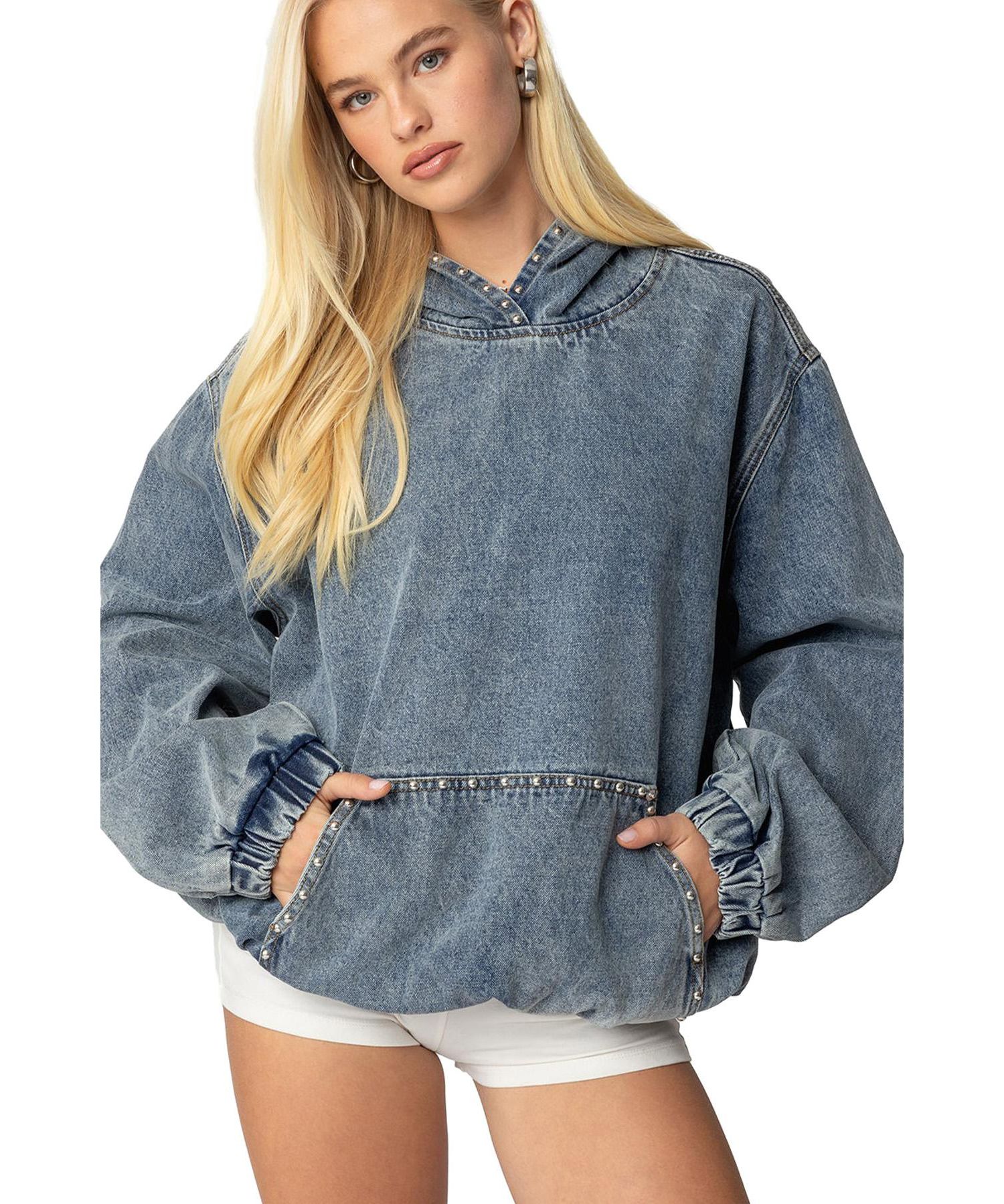 Womens Marney Oversized Studded Denim Hoodie