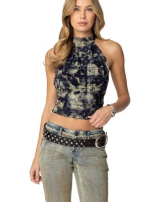 Womens Paz Printed Mesh Top