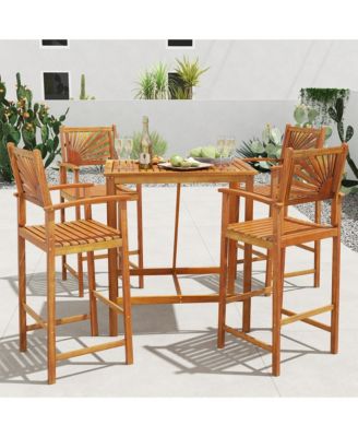 Set of 2 Outdoor Acacia Wood Bar Stools Bar Height Patio Chairs w/ Backrests