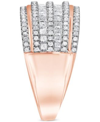 Diamond Princess & Round Multirow Statement Ring (1 ct. t.w.) in 14k Rose Gold