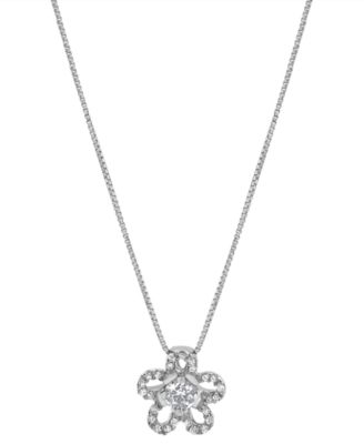 Macy's - Diamond Flower 18" Pendant Necklace (1/4 ct. t.w.) in 10k White Gold