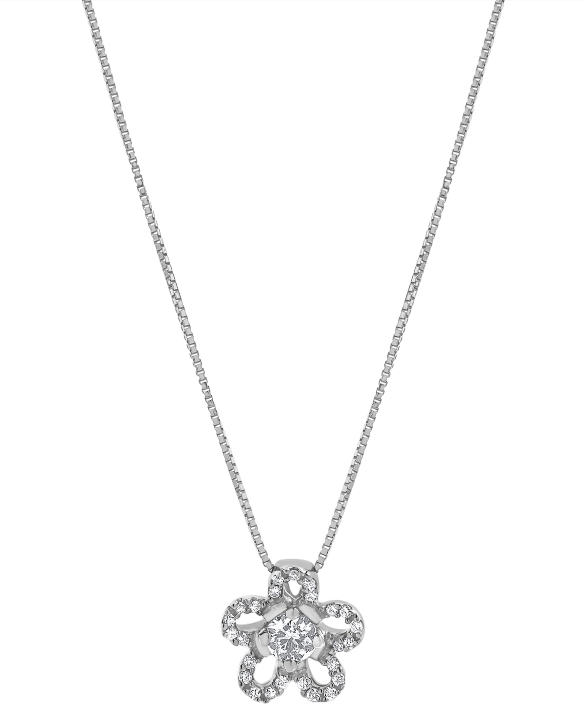 Macy's Diamond Flower 18" Pendant Necklace (1/4 Ct. T.w.) In 10k White Gold In White Gold