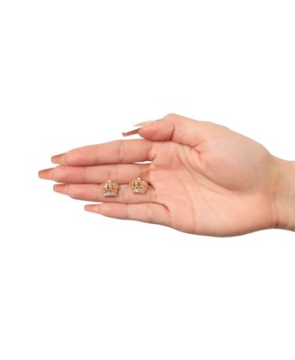 Crown Pendant Necklace & Stud Earrings Set - Pink Crystal Embellished