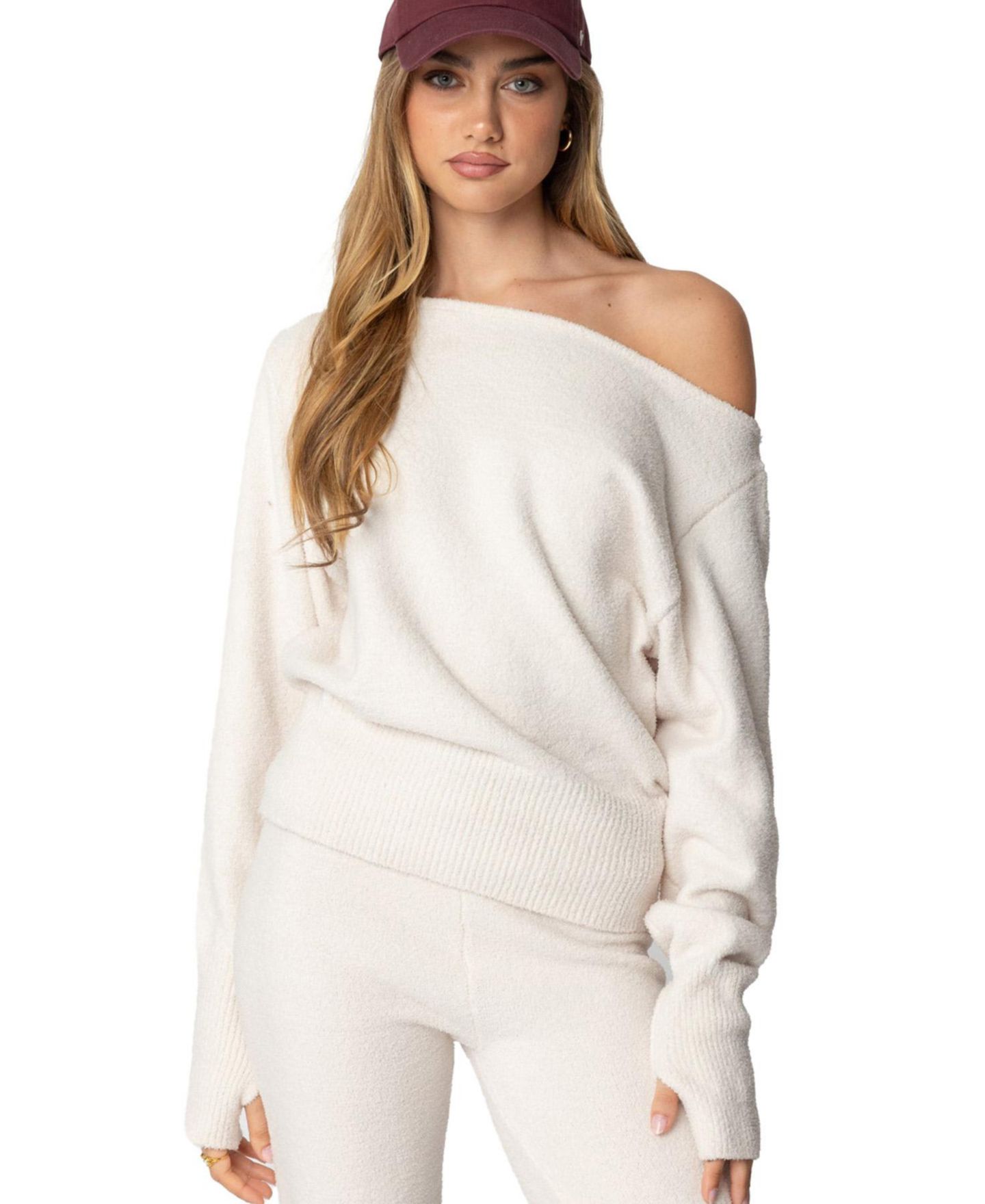 Женский свитер Edikted Plush Oversized Asymmetric, цвет: Кремовый — фото 1