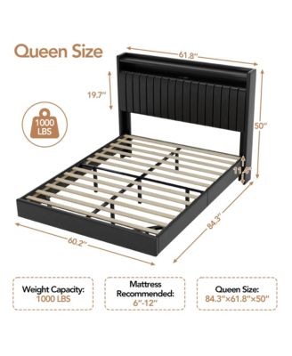 Full Size Floating Bed Frame with RGB LED Lights & Charging Station