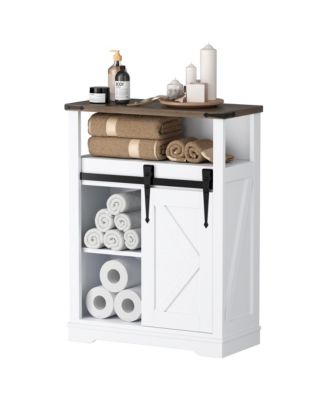 Bathroom Floor Cabinet - Rustic Storage Cabinet with Sliding Barn Door Storage Cabinet with 3 Storage Drawers & Open Shelf Solid Cabinet for Bathroom Kitchen Living Room Bedroom