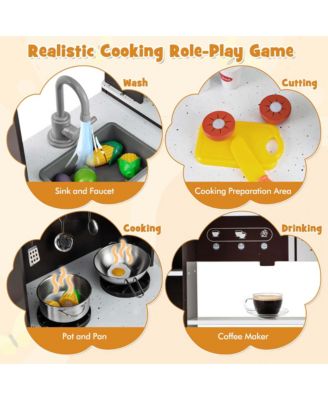 Pretend Play Kitchen for Kids Toddler Aged 3+ Wooden Toy Set with Range Hood