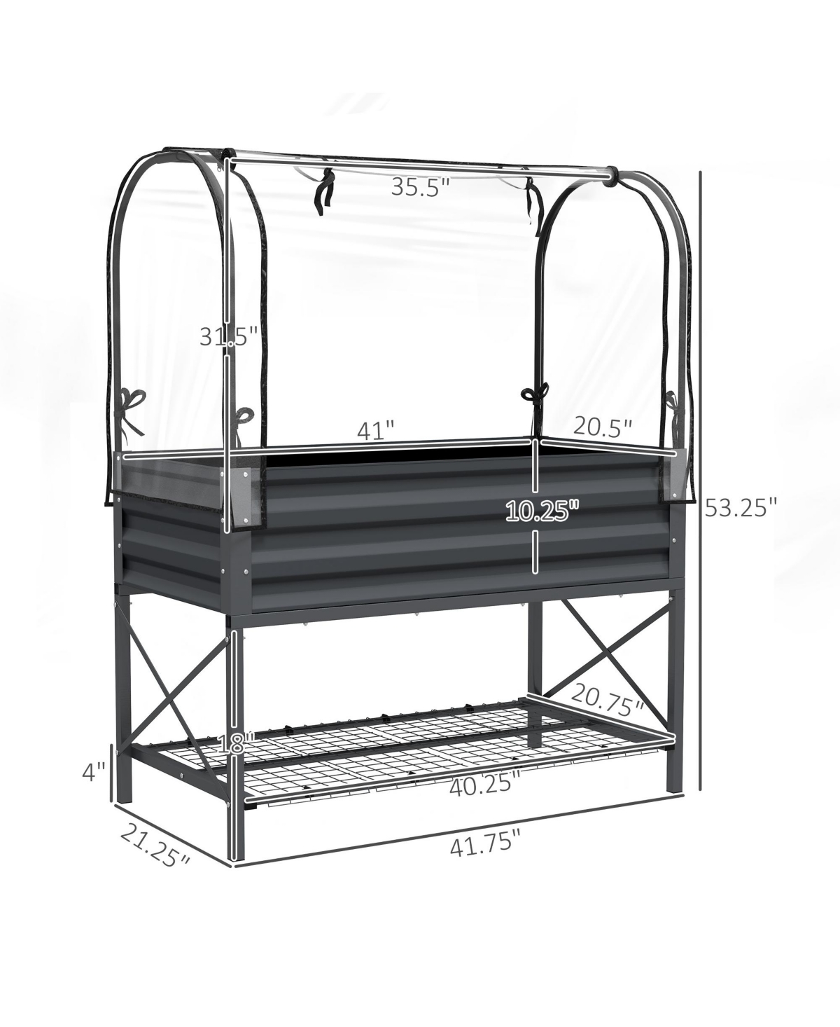 Outsunny Metal Raised Garden Bed with Legs, Cover, and Storage Shelf,