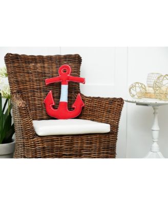 Nautical Coastal Anchor Shaped Applique & Embellished Accent Pillow, 12" x 16.5"