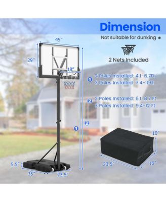 Basketball Hoop Outdoor System with 45 Inch Shatterproof PC Backboard Wheels