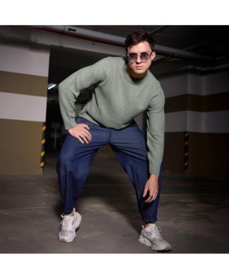 Men's Sage Green Textured Knit Pullover Sweater