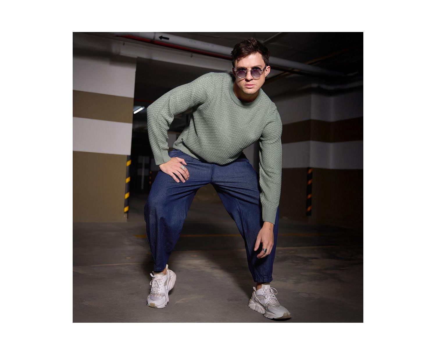 Men's Sage Green Textured Knit Pullover Sweater