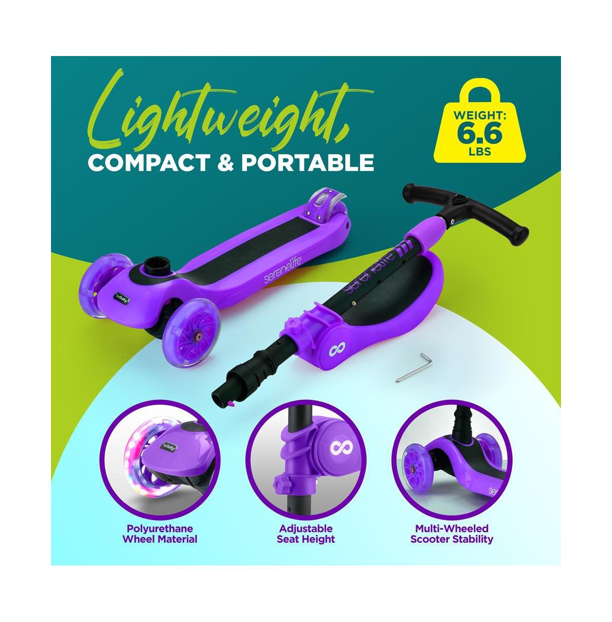 SereneLife Infinity 3-Wheel Kids Scooter With Led Wheels & Comfort Seat - Leopard