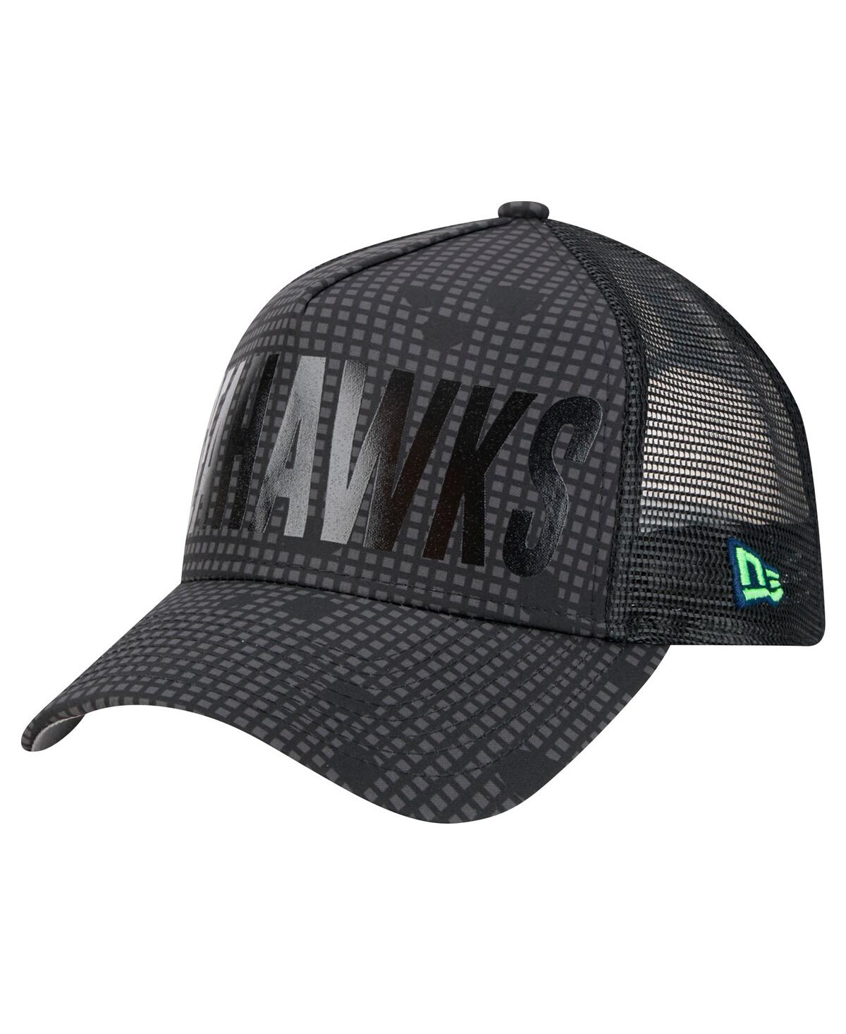 New Era Men's Black Seattle Seahawks Midnight Ink Tonal Text A-frame Trucker 9forty Adjustable Hat In Black