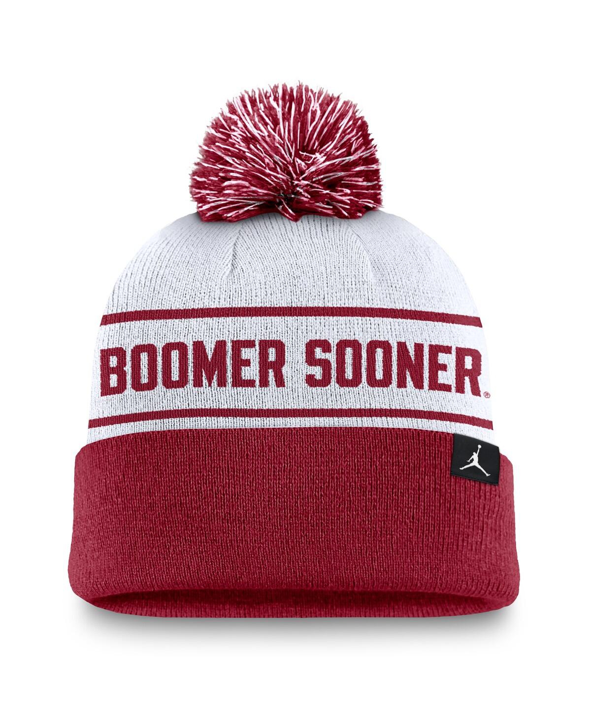 Jordan Men's White/crimson Oklahoma Sooners Local Peak Cuffed Knit Hat With Pom In White,crimson