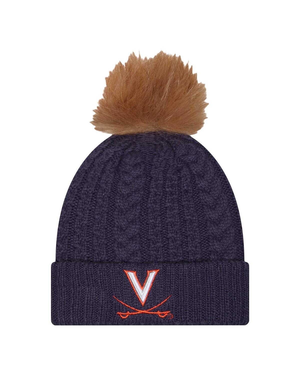 New Era Women's Navy Virginia Cavaliers Luxury Cuffed Knit Hat With Pom In Navy