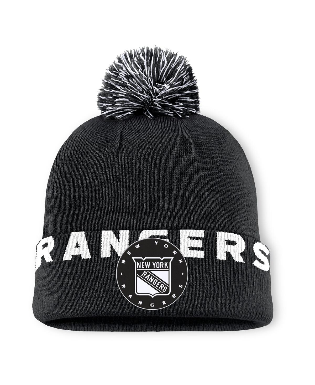 Fanatics Men's Black New York Rangers Fundamental High Stick Cuffed Knit Hat With Pom In Black