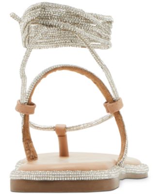 Glam Rhinestone Lace-Up Flat Sandals