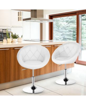 Set of 2 Swivel Bar Stools Height Adjustable Round Tufted Back Bar Chairs