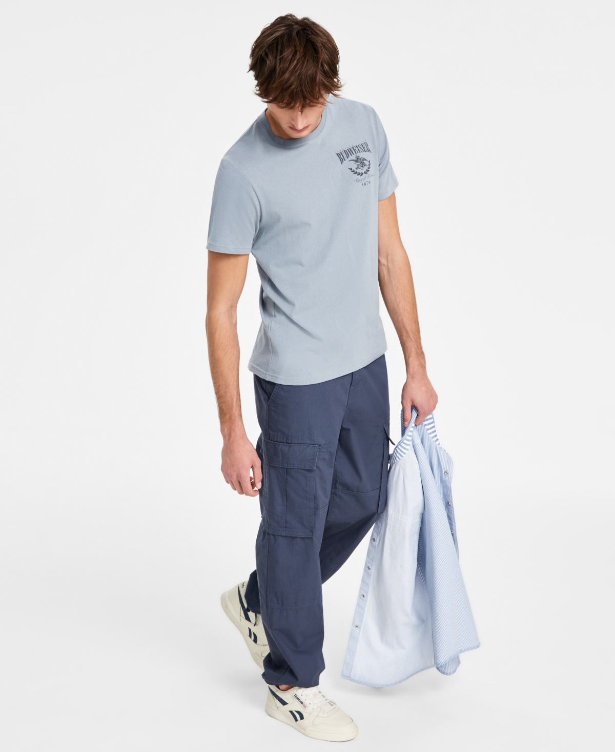 Shop Sun + Stone Men's Budweiser Regular-fit Graphic T-shirt, Exclusively At Macy's In Blue Hail