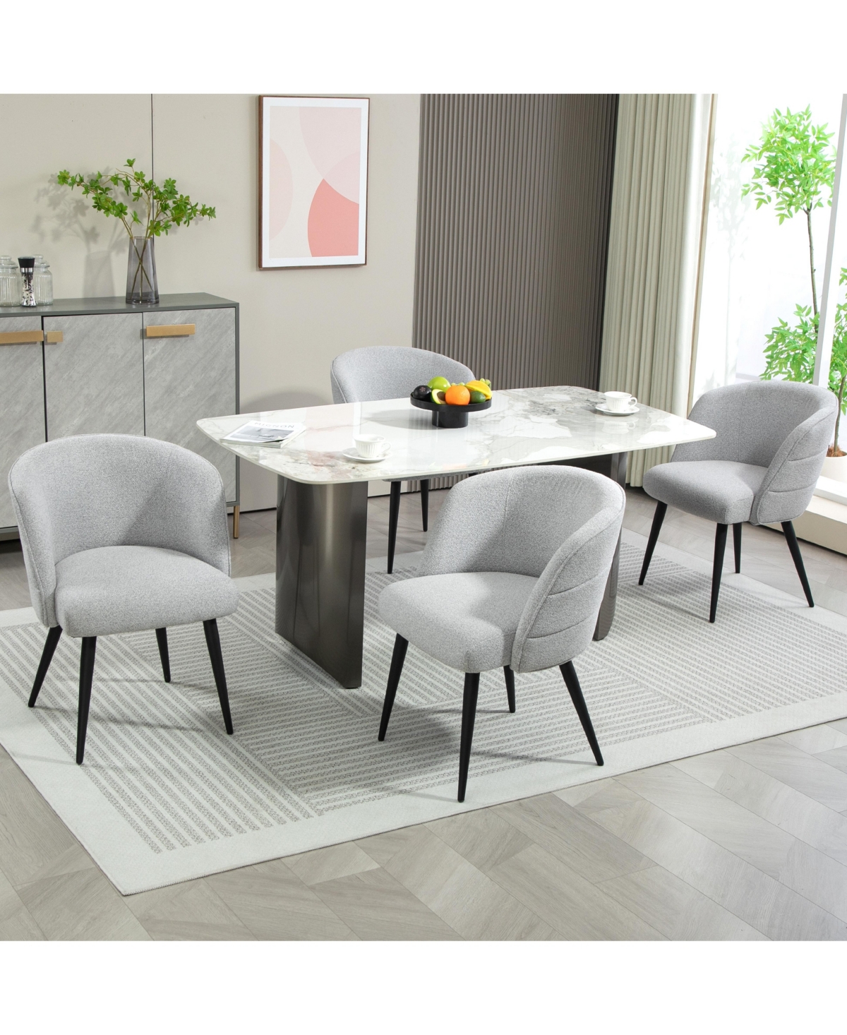 Dyhome Upholstered Fabric Dining Chairs with Black Metal Legs, Modern Curved Backrest Kitchen Chairs