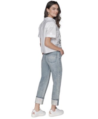 Petite Crystal-Cuff Cropped Jeans
