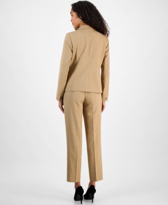 Women's Pinstriped Notch-Collar One-Button Jacket & Straight-Leg Mid-Rise Pants Set, Regular & Petite