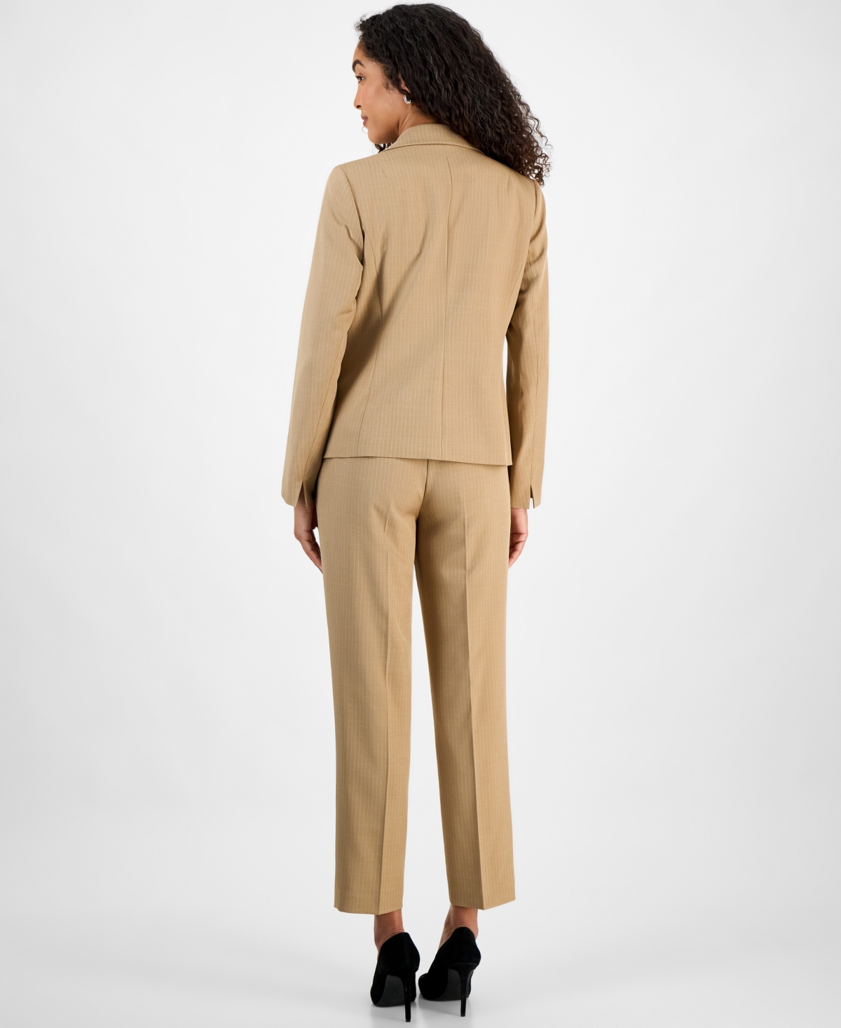 Le Suit Women's Pinstriped Notch-collar One-button Jacket & Straight-leg Mid-rise Pants In Praline,white