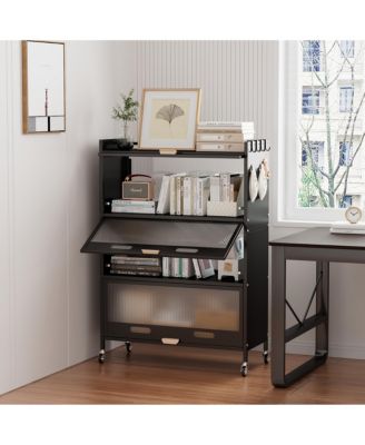 3 Door Accent Cabinet, 4 Tier Kitchen Organizer Shelf, White