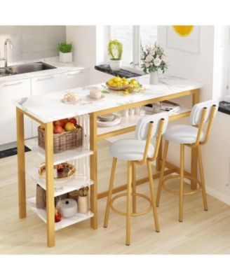 Bar Table with 2 stools, Counter Height Table with 3 Storage Shelves, 3 Piece Dining Table Set for Small Space, Apartment, Kitchen