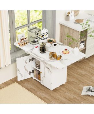 Folding Dining Table with Storage Rack & Cabinet – Space-Saving Multifunctional Table for Small Spaces