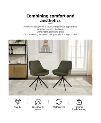 Swivel Dining Chairs Set of 2, Mid Century Modern Dining Room Chairs with Metal Frame, Linen Upholstered Back Side Chair