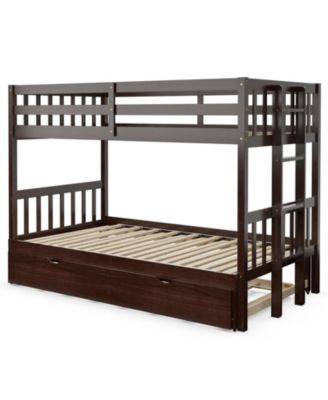 Twin Pull-Out Bunk Bed with Trundle Wooden Ladder