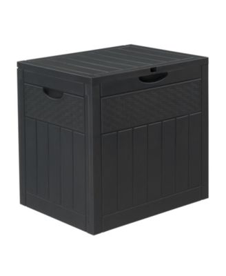 33 Gal Square Wood and Rattan Plastic Garden Storage Box