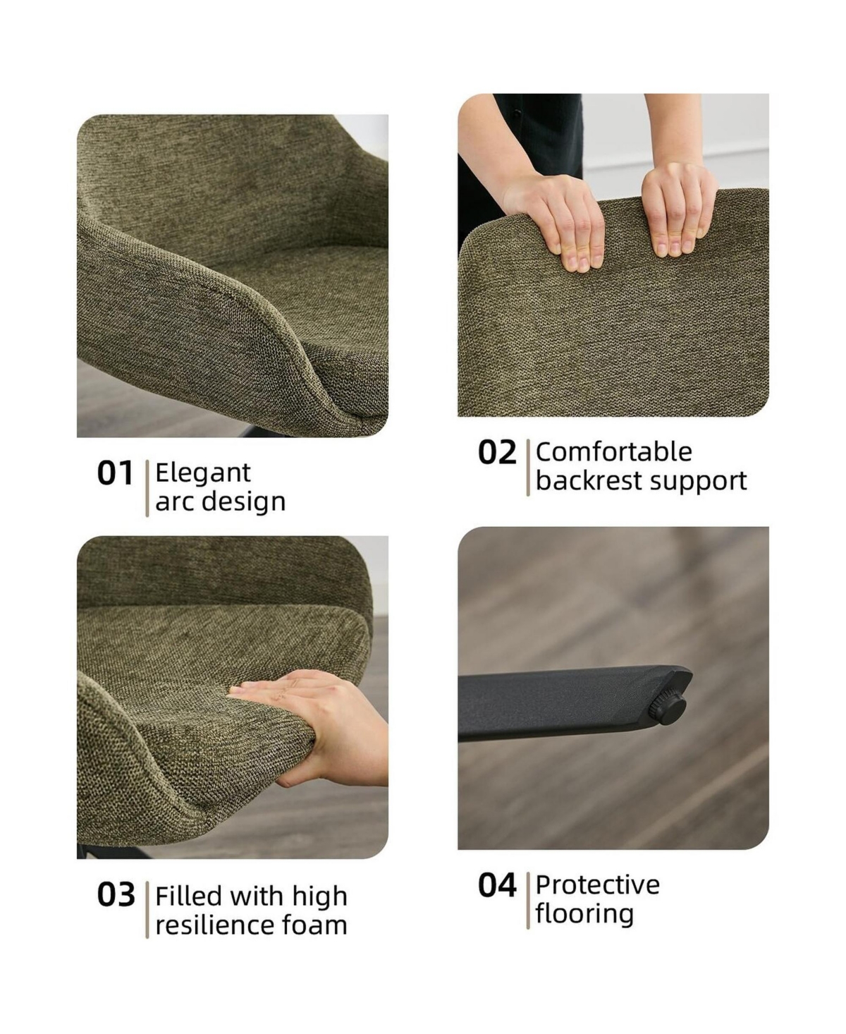 Dyhome Linen Upholstered Swivel Side Chair, Mid Century Modern Dining Chairs with Metal Frame, Set of 1