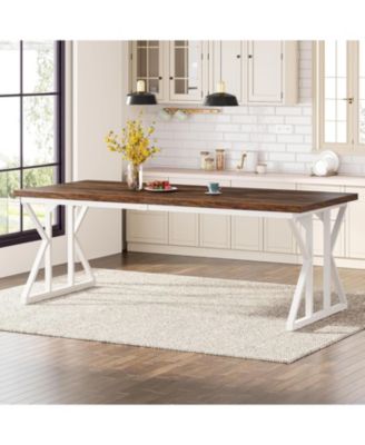 Farmhouse Dining Table for 6-8 People, 78.7-Inch Rectangular Wood Dining Table, Rustic Kitchen Table with Heavy Duty Metal Legs
