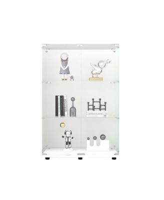 Two-door Glass Display Cabinet 3 Shelves with Door, Floor Standing Curio Bookshelf for Living Room Bedroom Office