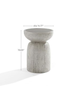 Rustic Off White and Gray Round 19.7-Inch Tall MgO Side Table, Indoors and Outdoors