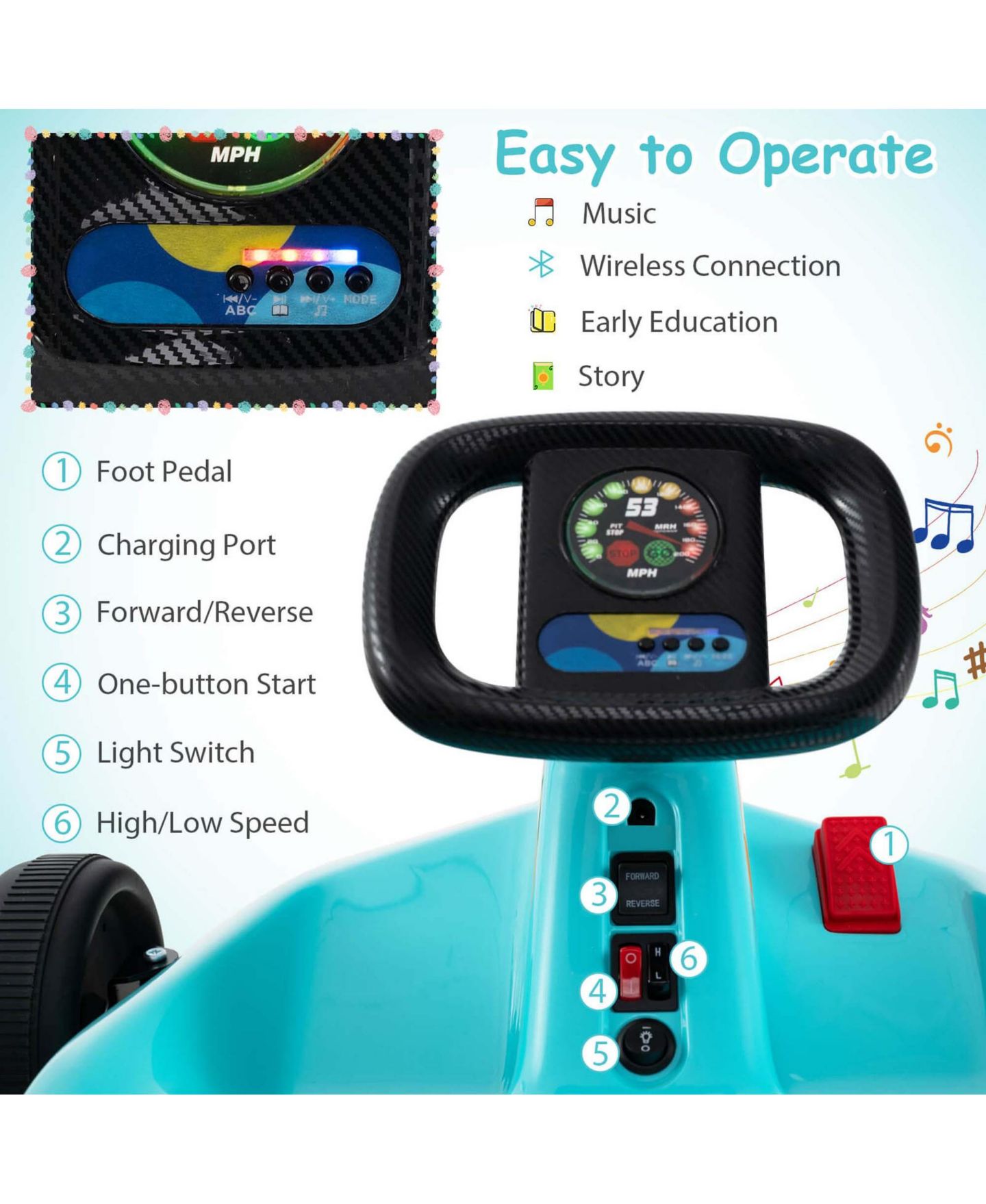 Детская игрушка Costway 12V 7AH Battery-Powered Electric Go Kart with Remote Control and Dual Motors, 66 lb. Capacity, Ages 3+, цвет: Синий — фото 7