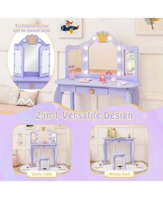 Kids Vanity Set Princess Vanity Table & Chair Set with Lighted Mirror