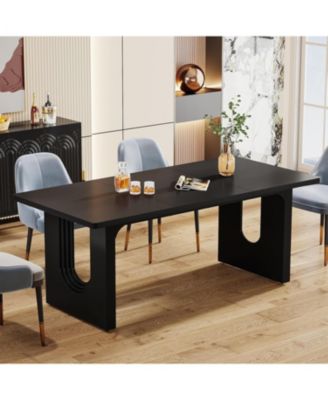 71" inch Wood Pedestal Base, Rectangular Long Modern Dining Table