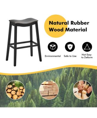 Set of 4 Saddle Bar Stools Bar Height Kitchen Chairs w/ Rubber Wood Legs