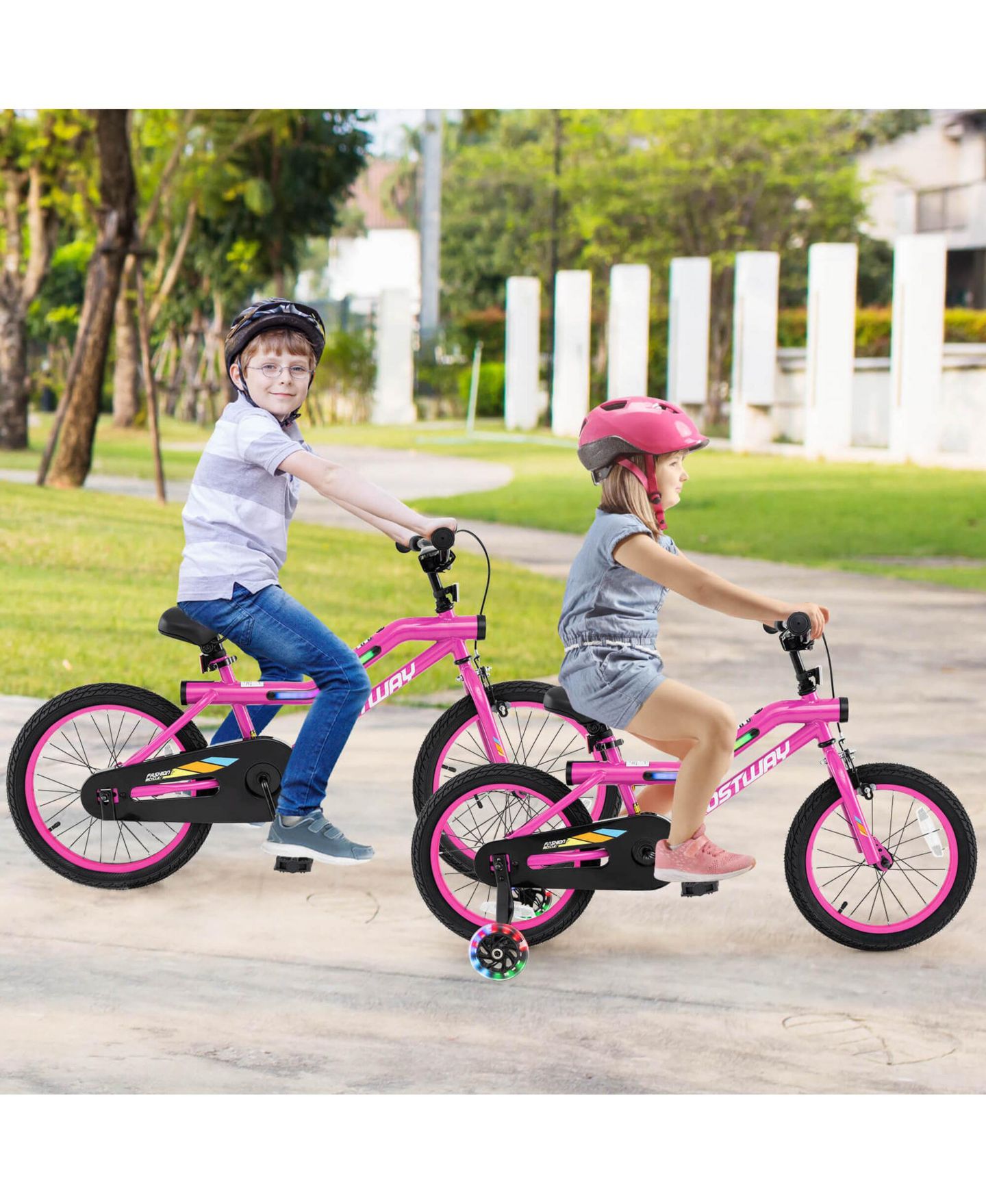 Детская игрушка Costway Aurora Spark I 16" LED-Lighted Coaster-Brake Kids Bike with Training Wheels, 145 lb Capacity, 4–7 лет, цвет: Розовый — фото 6