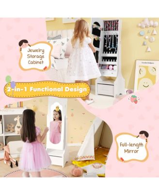 Kids Vanity Set Princess Makeup Dressing Table & Chair Set with Jewelry Armoire