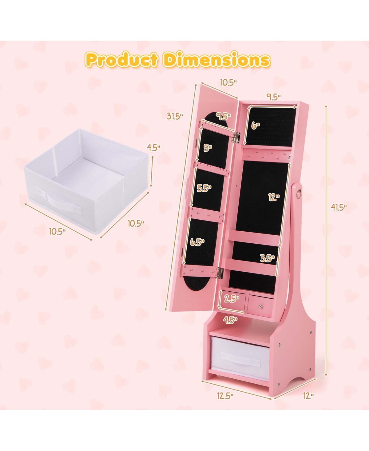 Costway Kids Vanity Set Princess Makeup Dressing Table & Chair Set with Jewelry Armoire