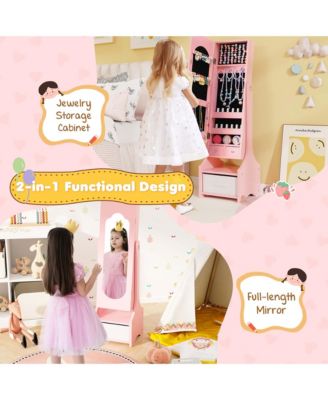 Kids Vanity Set Princess Makeup Dressing Table & Chair Set with Jewelry Armoire