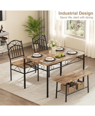 Industrial Dining Table Set for 4,Kitchen Table with Chairs Set of 4,Kitchen Table Set with 2 Chairs and Bench,4 Piece Dining Room Table Set for Small Space, Apartment, Restaurant