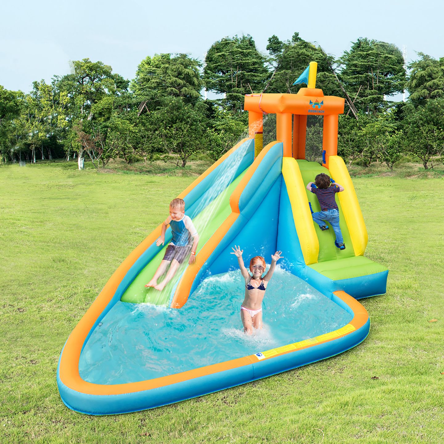 Детская игрушка Costway Castle Water Slide Climbing Wall Bounce House, Up to 3 Players, 3–10 лет, цвет: Синий — фото 4